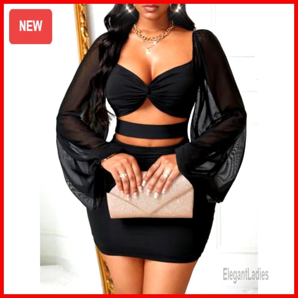 Mesh Bodycon Dress with Puff Sleeves, Cut Out Design, Ruched Mini for Party - Picture 5 of 7
